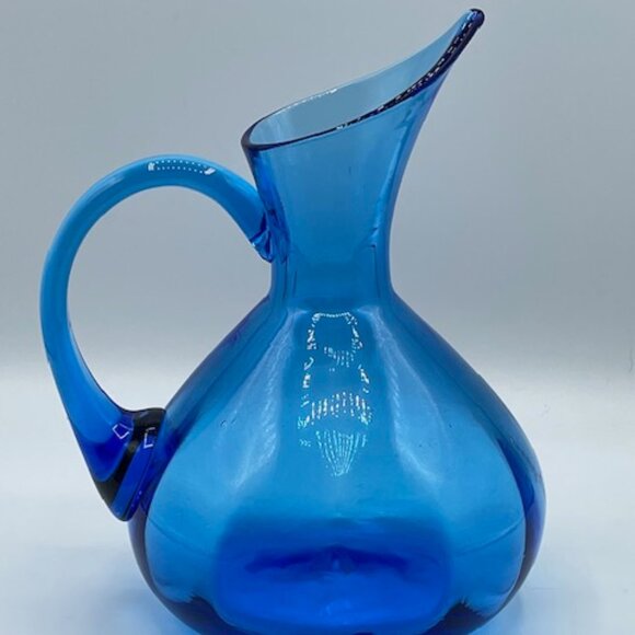 Vintage Rainbow Glass #797 Optic Blue Pitcher 60's - Picture 1 of 11